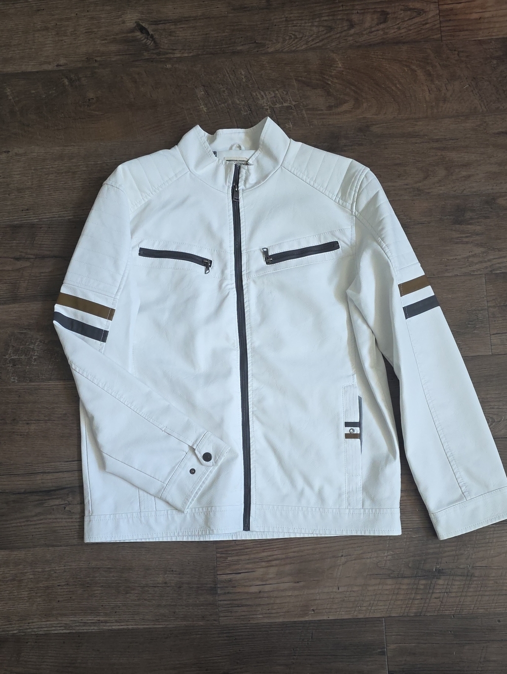 White Zip-Front Classic  Casual Lightweight Jacket with Contrast Stripes